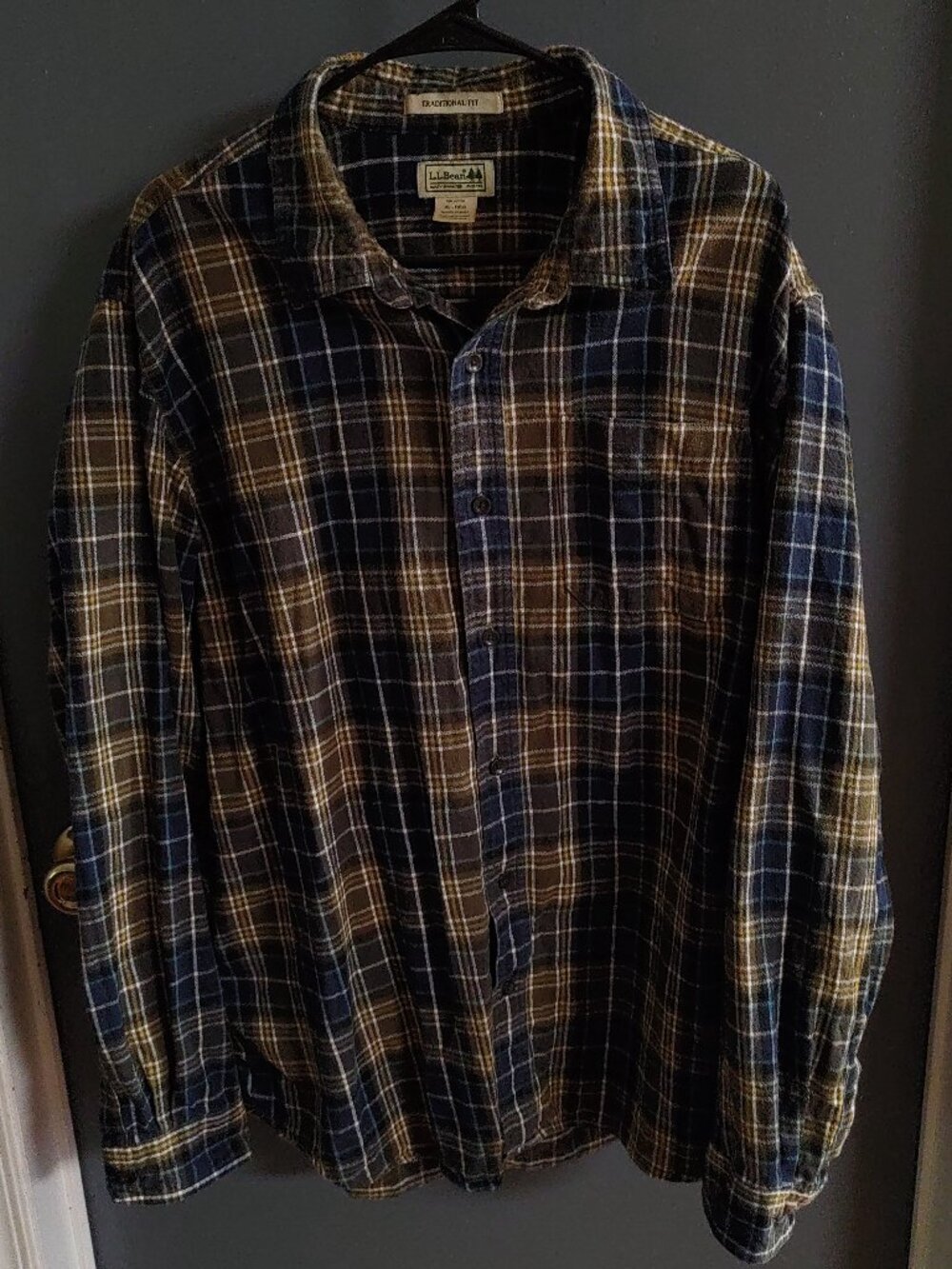 LL Bean Scotch Plaid Flannel Shirt Mens XL Reg